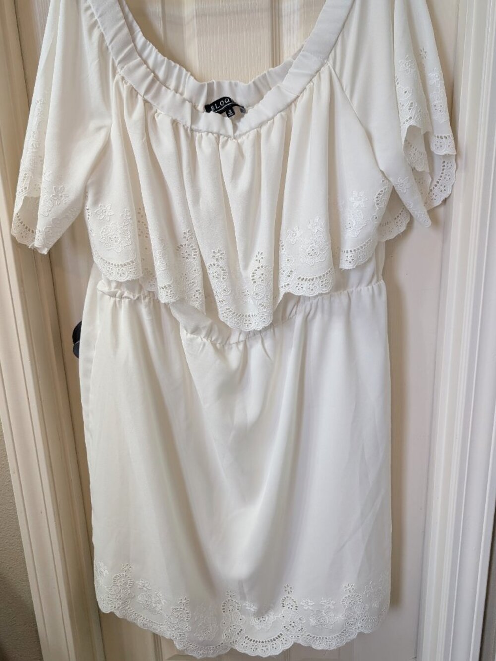 White Off-Shoulder Eloquie Short Dress Lace Ruffle Size 18